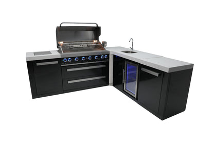 Mont Alpi 805 Black Stainless Steel Island with a 90 Degree Corner and Beverage Center